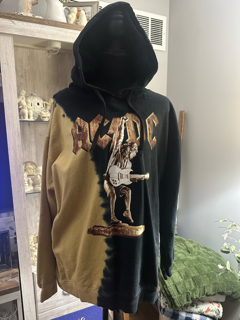 AC/DC Two-Tone Graphic Zip-Up Hoodie - Black & Tan